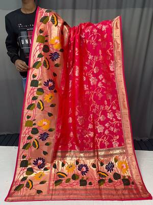 Pink Color Soft Paithani Silk Saree With Rich Weaved Paithani Pallu & 3D Traditional Design With Gold And Silver Zari 5