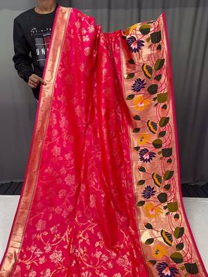 Pink Color Soft Paithani Silk Saree With Rich Weaved Paithani Pallu & 3D Traditional Design With Gold And Silver Zari 6