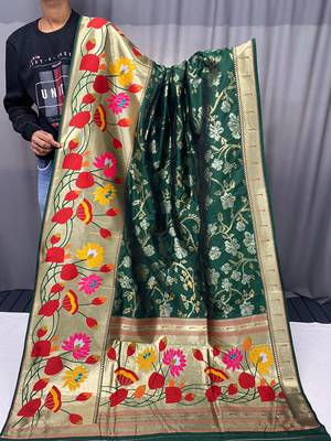 Green Color Soft Paithani Silk Saree With Rich Weaved Paithani Pallu & 3D Traditional Design With Gold And Silver Zari 5