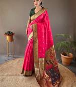 Pink Color Paithani silk blend Saree With Rich Contrast Weaving Pallu , Border And Beautiful Buttis