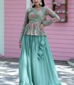 Premium Designer Digital Print & Rich Sequins Embroidered work Blouse With Plain Lehenga