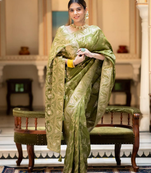 Mahendi Green Designer Weaving Jacquard Faux Banarasi Soft Silk Traditional Saree