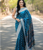 Blue. Designer Weaving Jacquard Faux Banarasi Soft Silk Traditional Saree