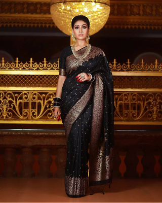 Black  Designer Weaving Jacquard Faux Banarasi Silk Traditional Saree 1