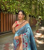 Banarasi Paithani silk Saree With Kalamkari Desigen