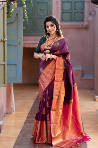 Purple Designer Weaving Jacquard Faux Banarasi Silk Traditional Saree