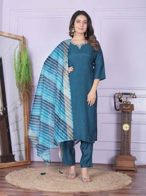 Blue pure viscose muslin designer premium ready to wear kurta set 1