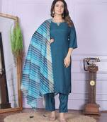 Blue pure viscose muslin designer premium ready to wear kurta set