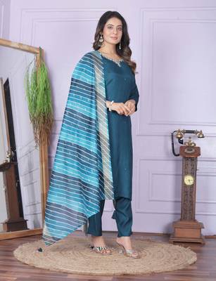 Blue pure viscose muslin designer premium ready to wear kurta set 2