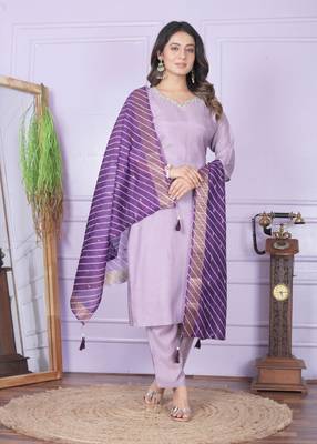 Purple pure viscose muslin designer premium ready to wear kurta set 2