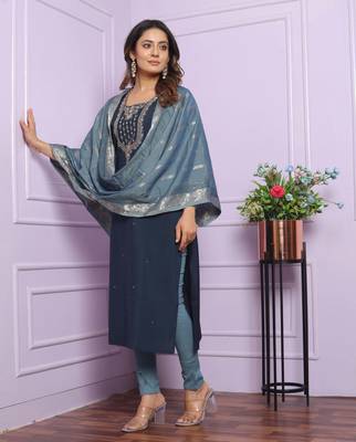 Blue rusian silk designer premium ready to wear kurta set 2
