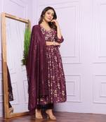 Purple modal silk designer premium ready to wear kurta set