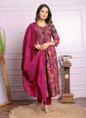 Biva Pink Viscose Printed Salwar Suit 1