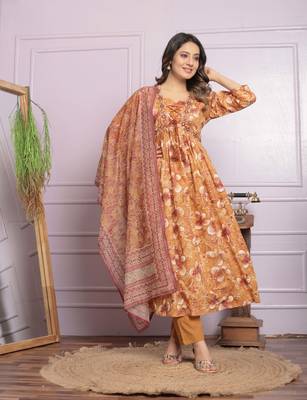 Cream cambric cotton designer premium ready to wear kurta set 1