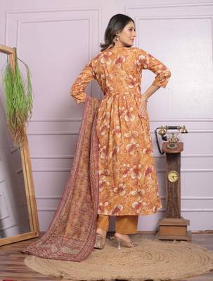 Cream cambric cotton designer premium ready to wear kurta set 3