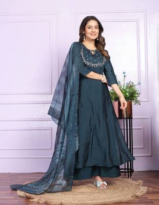 Blue russian silk designer premium ready to wear kurta set 1