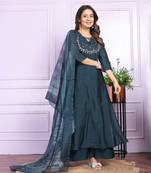 Blue russian silk designer premium ready to wear kurta set