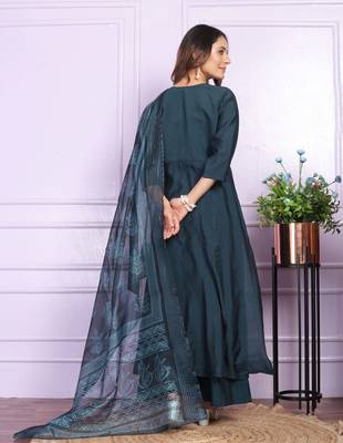 Blue russian silk designer premium ready to wear kurta set 2