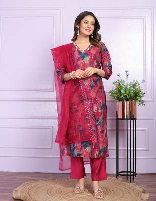 Pink modal silk designer premium ready to wear kurta set 1