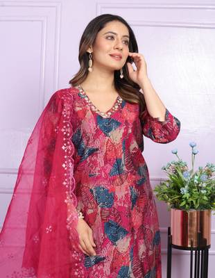 Pink modal silk designer premium ready to wear kurta set 3