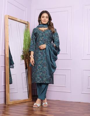 Blue modal silk designer premium ready to wear kurta set 1