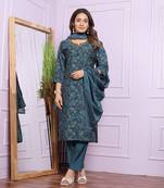 Blue modal silk designer premium ready to wear kurta set