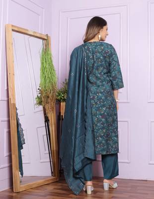Blue modal silk designer premium ready to wear kurta set 2