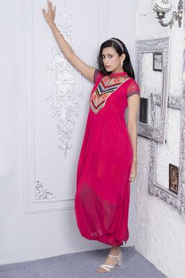 Nikhaar pink embroidered georgette asymmetrical kurta & 3