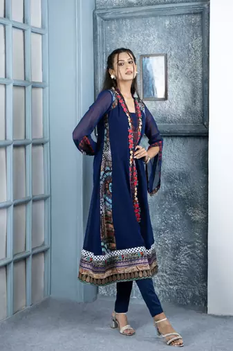 Nikhaar blue embroidered georgette anarkali kurta &