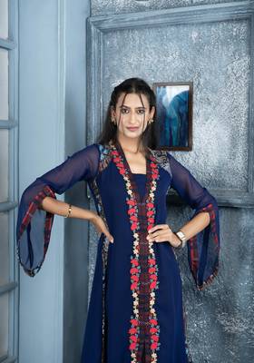 Nikhaar blue embroidered georgette anarkali kurta & 6