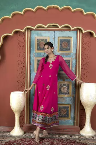 Nikhaar pink embroidered georgette anarkali kurta &