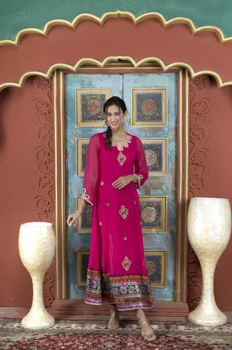 Nikhaar pink embroidered georgette anarkali kurta &