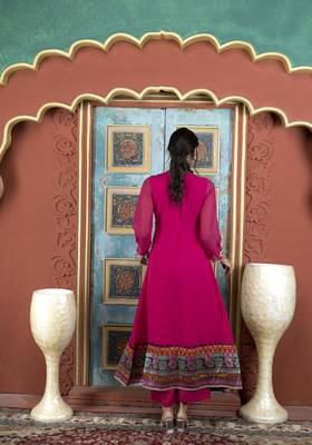 Nikhaar pink embroidered georgette anarkali kurta & 5