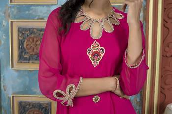 Nikhaar pink embroidered georgette anarkali kurta & 6