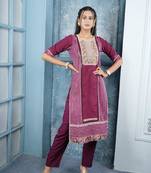 Nikhaar maroon embroidered silk straight cut kurta &