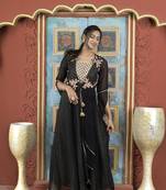 Nikhaar black embroidered georgette asymmetrical kurta &