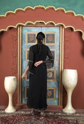 Nikhaar black embroidered georgette asymmetrical kurta & 5