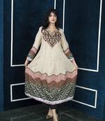 Nikhaar beige embroidered silk anarkali kurta &
