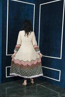 Nikhaar beige embroidered silk anarkali kurta & 5