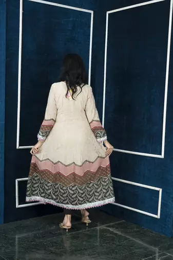 Nikhaar beige embroidered silk anarkali kurta &