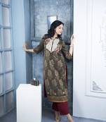 Nikhaar brown embroidered silk straight cut kurta &
