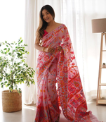 Pink Designer Weaving Jacquard Faux Banarasi Soft Silk Traditional Saree