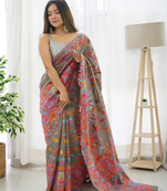 Grey Designer Weaving Jacquard Faux Banarasi Soft Silk Traditional Saree