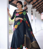 Black Designer Weaving Jacquard Faux Banarasi Soft Silk Traditional Saree