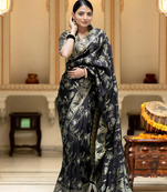 Black Designer Weaving Jacquard Faux Banarasi Soft Silk Traditional Saree