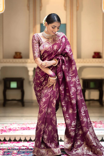 Magenta Designer Weaving Jacquard Faux Banarasi Soft Silk Traditional Saree