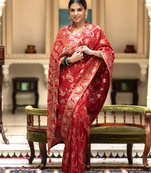 Red Designer Weaving Jacquard Faux Banarasi Soft Silk Traditional Saree