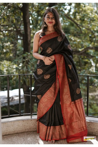 Black Designer Weaving Jacquard Faux Banarasi Soft Silk Traditional Saree