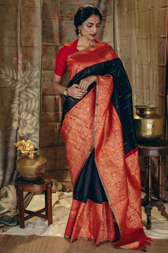 Black Designer Weaving Jacquard Faux Banarasi Soft Silk Traditional Saree