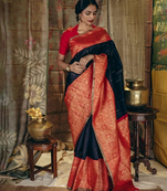 Black Designer Weaving Jacquard Faux Banarasi Soft Silk Traditional Saree